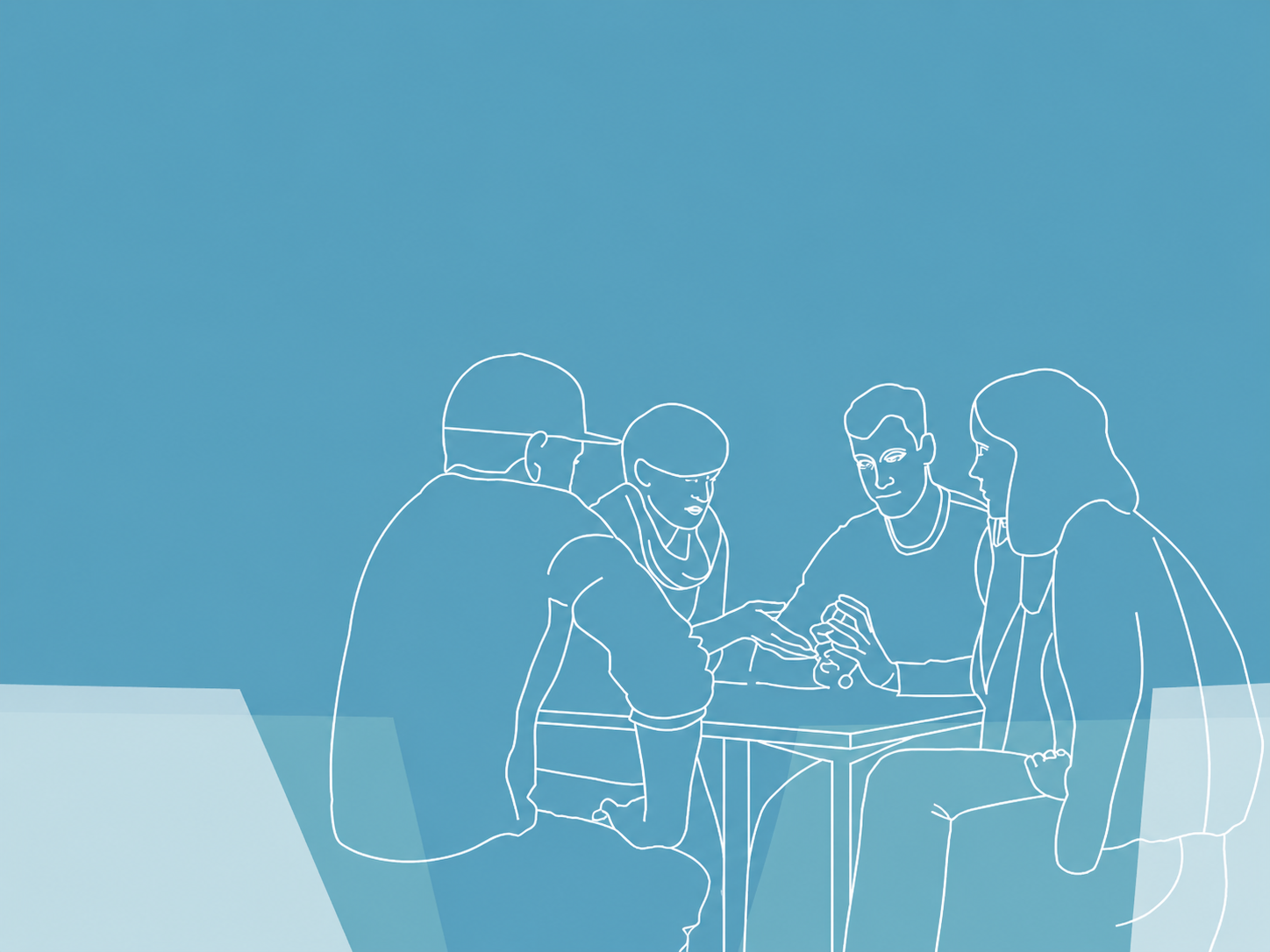Illustration: 4 Personen sitzen an einem Tisch und diskutieren